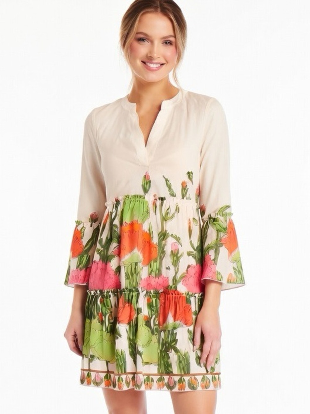 JB by JULIE BROWN ‘White Lotus’ Floral Ruffle Bell Sleeve Tiered Dress - Picture 3 of 16